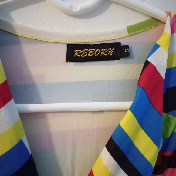 Vintage 🌈 Rainbow Stretchy Button Up Mini Retro 80's Dress - Picture 5 of 11